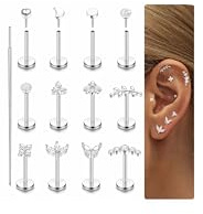 LOLIAS 16G/20G Tragus Helix Labret Piercing Ohr Chirurgenstahl Hypoallergen | Flatback Ohrringe Stecker Lippenpiercing Ohrpiercing Ohrstecker Damen Flat Knorpel Conch Nasen Piercings 6mm