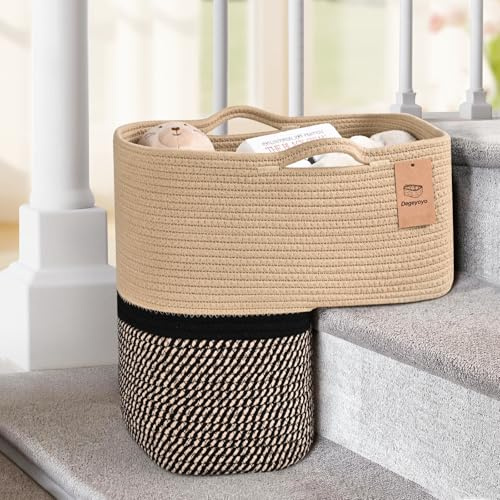 Degeyoyo Geflochtener Treppenkorb, Treppenkörbe für Holztreppen, Teppichtreppen Aufbewahrungskorb mit Griffen, Treppenkörbe für Spielzeug, Bücher, Schwarz, 38,1 cm L x 25,4 cm B x 38,1 cm H