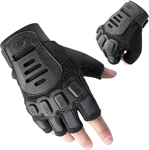 Zune Lotoo Airsoft Handschuhe, Verschleißfeste Halbfinger-Motorradhandschuhe mit Hoher Mobilität, TPR-Aufprallschutz Stoßdämpfende Sommer Taktische Handschuhe für Klettern Paintball Outdoor (L)