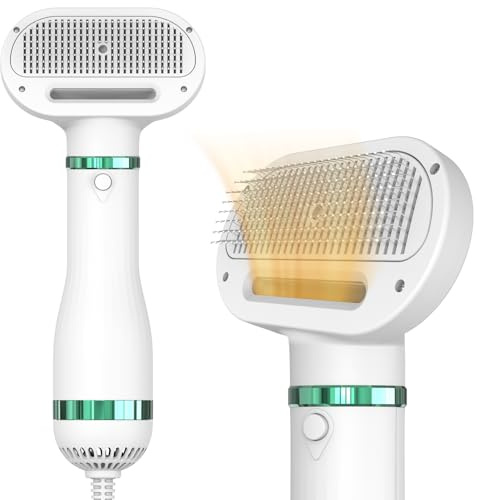 KUUBIA Hundeföhn | 2-in-1 Haartrockner mit Selbstreinigender Bürste | für kleine und mittelgroße Hunde & Katzen | 300W Blower Hundefön | Schmaler Griff, relativ leise, einstellbare Temperatur