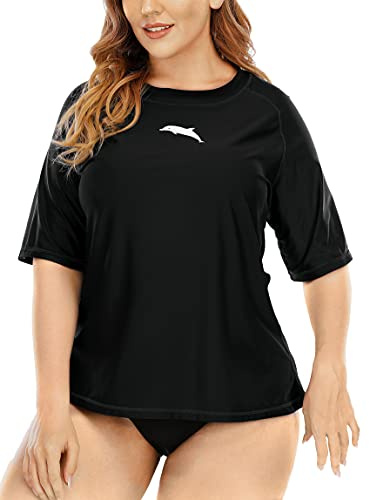 Halcurt UV Shirt Damen Übergröße UPF 50+ Kurzarm Rash Guard 1X-4X | Sonnenschutz Schwimmshirt, Atmungsaktiv, Schnell Trocknend, Nur Schwimmoberteil, Raglan Ärmel, Lockere Passform