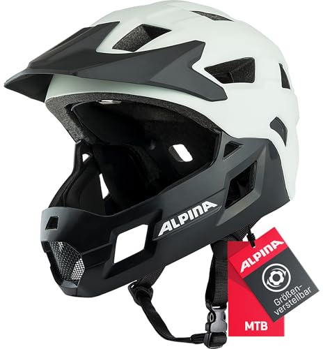 Alpina Rupi - Leichter und Sicherer Fullface-Helm für Kinder und Jugendliche, passend für Mountainbike-Einstieg, Abnehmbarer Kinnbügel, Verstellbare Passform, Optimal Belüftung, White matt, 50-55 cm