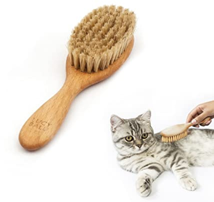 LucyBalu® FIGARO Katzenbürste sanfte Fellpflege – Natur | Ergonomischer Buchenholzgriff, für Kurzhaar- und Langhaarkatzen, für glänzendes Fell