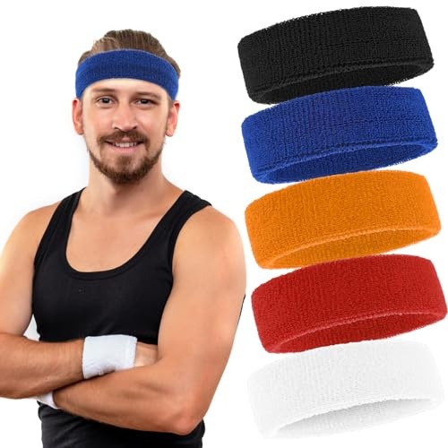 Ymapinc 5 Stück Sport Schweißband Stirn Elastisch Stirnband Herren Haarband Herren Weich Stirnbänder Schweißbänder Kopf Stirn Frottee für Fußball Tennis Laufen