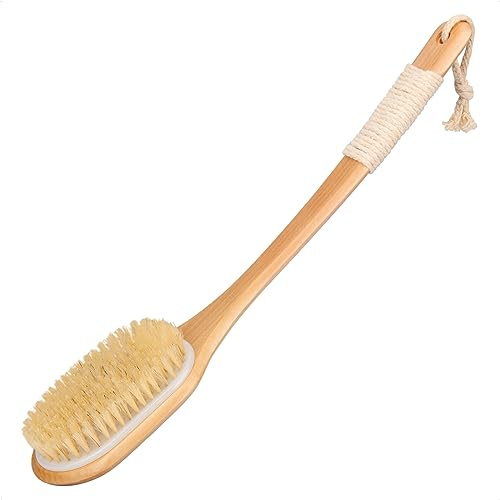 SAUNNIHEN 44.5cm Rückenbürste Dusche, Duschbürste mit Langem Stiel | Badebürste Körperbürste Naturborsten, Lange Trockenbürste für Peeling Entfernung Abgestorbener Haut Cellulite, Holz