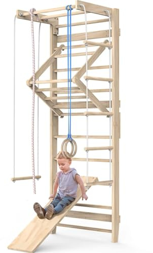 Sportgerät Turnwand Klettergerüst Kinder-3-240 Holz Kinder Gym Kletterwand Sprossenwand mit Stange Fitness - Zertifikat!