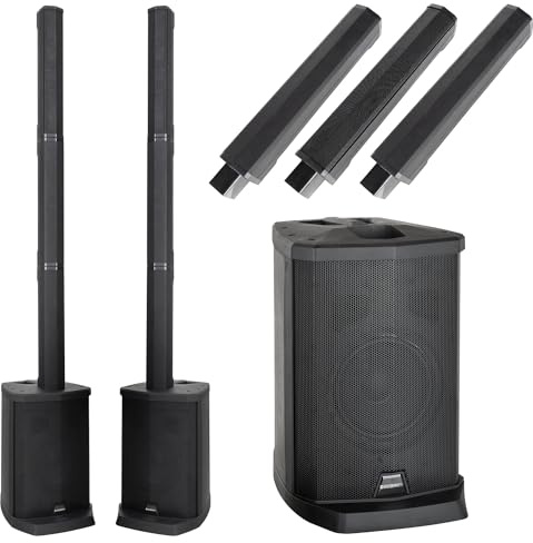 McGrey E-208LA Aktiv Line Array Säulenanlage Stereo Set - Linienstrahler-PA im 2er Set - je 100 Watt (RMS) - 8 Subwoofer - 2,5 Breitbandlautsprecher - USB/SD/Bluetooth Media-Player - Schwarz