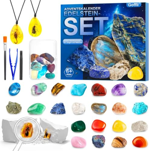 Adventskalender 2024 Kinder, 24 Tage Weihnachts Adventskalender Countdown, Natürliche Edelsteine Mineralien Weihnachtsgeschenke für 6 7 8 9 10, 12 Jahre Jungen Mädchen