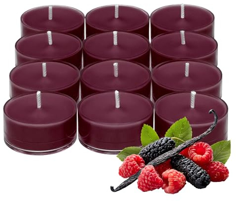 PartyLite Geschenkset mit 12 Universal-Teelichtern, Maulbeerduft, Noten von schwarzer Johannisbeere, süßer Brombeere, saftiger Maulbeere und Granatapfel, 4–6 Stunden Brenndauer, luxuriös und