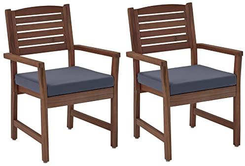 Amazon Aware gepolsterter Esszimmerstuhl für den Außenbereich, Akazienholz, 2er-Set, Walnuss-Finish, Belastbarkeit 102 kg