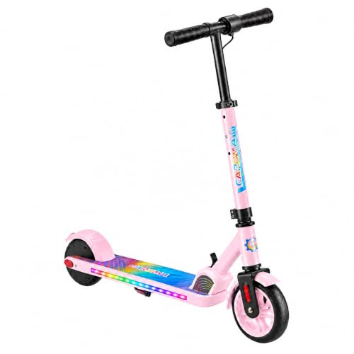 Caroma Kinder E Scooter 6-14 Jahre, 150W, 16 km/h, klappbar, verstellbar | 3 Geschwindigkeiten, LED-Display, bunte Lichter, bis zu 80 Min. Fahrzeit, Kinder Elektroroller für Freizeit & Outdoor