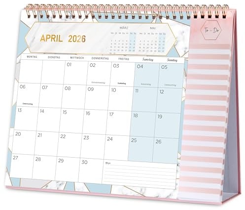 Tischkalender 2026 2027-18 Monatskalender 2026 2027 von Juli 2026 – Dez. 2027, Kalender 2026 2027 tischkalender mit Aufgabenliste, 26.7 x 21.8 x 7.8 cm - Rosa