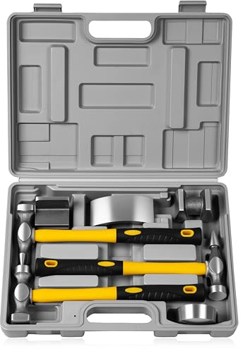 DAYUAN 7tlg Karosserie Ausbeul Satz, Ausbeulwerkzeug Satz mit Kugelhammer | Ausbeulwerkzeug Satz für Paintless Dent Repair an Auto/Motorrad, 3 Schlaghammern, 4 Präzisions-Karosserie-Reparatur-Trolleys
