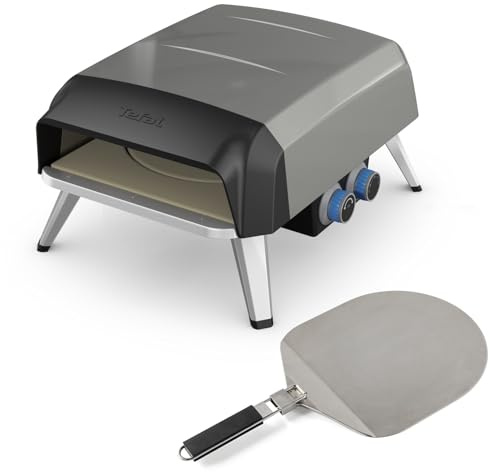 Tefal Pizza Pronto Gas-Pizzaofen für den Außeneinsatz, bis 400 °C, Temperaturregler, Ein-/Ausschalter, Steuerung des Drehsteins, kompakt, inkl. Pizzaschieber, Edelstahl, JM413015