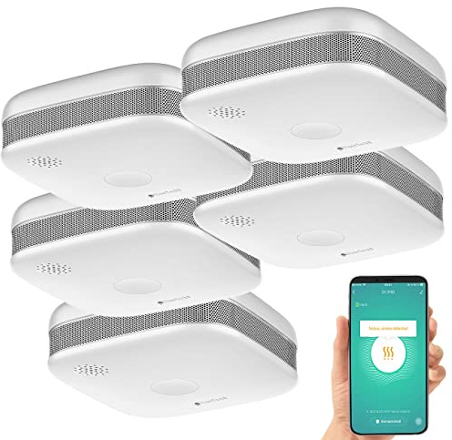 VisorTech Elesion Rauchmelder: 5er-Set WLAN-Design-Rauchmelder mit weltweiter App-Benachrichtigung (Smart-Home, TUYA, Decke)