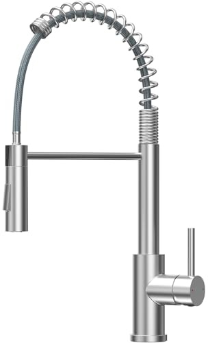 CECIPA Wasserhahn Küche, Hochdruck Küchenarmatur Mit Herunterziehbare Brause, Mischbatterie Küche Zwei Sprühfunktionen, Hoher Bogen Spültischarmatur 360° Drehung, Edelstahl Gebürstet