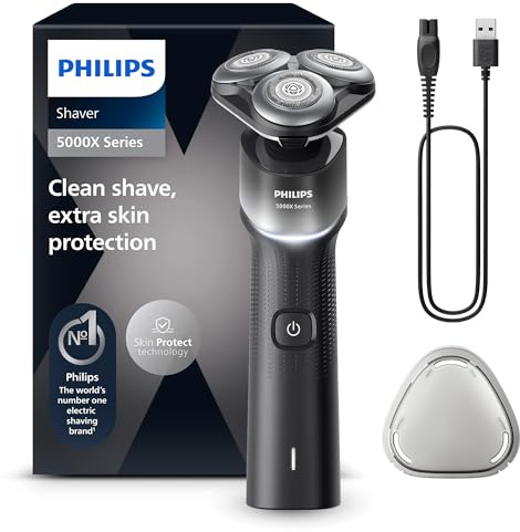 Philips Shaver Series 5000X - elektrischer Rasierer für Herren, Nass- und Trockenrasur, Skin Protect Technologie, flexibler 360-Grad-Scherkopf, Aufladen in 1 Std./5 Min Schnellladung (Modell X5004/00)