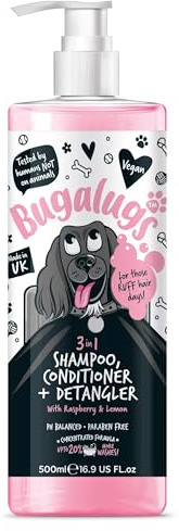 BUGALUGS Shampoo, 3-in-1-Cleaner, Bedingungserhaltung und Entwirrung, Himbeer- und Zitronenduft für stinkende Hunde, bestes Hundemantel, Welpen-Cleaner, Haustierzubehör