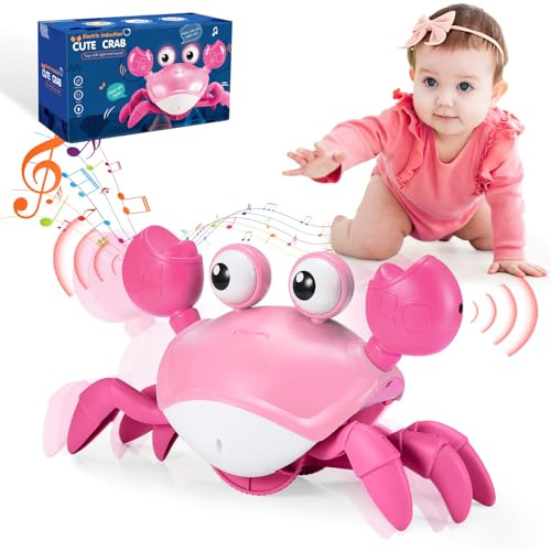 iKidiki Krabbelspielzeug Baby Geschenk Mädchen 1 2 3 4 Jahre, Spielzeug ab 1-4 Jahre Mädchen Krabbe Baby Spielzeug Geburtstagsgeschenk für Mädchens Musikalische Spielzeuge für Babies Tummy Time Toys