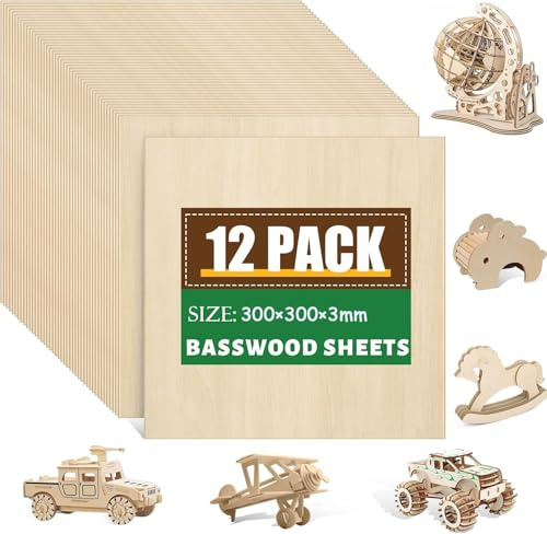 Farnirvana 12 Stück Sperrholzplatte 3mm, 300mm x 300mm Sperrholz Holzplatten zum Basteln, Holz Platten, Geeignet für DIY Holzarbeiten, Laserbearbeitung, Modellbau, Brandmalerei, CNC Router
