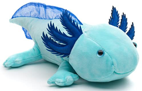 Original Uni-Toys - Axolotl (hellblau) - Leuchtet im Dunkeln (fluoreszierender Plüsch) - 32 cm (Länge) - Plüsch-Wassertier - Plüschtier, Kuscheltier