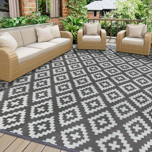 Homcomodar Outdoor Teppich Wetterfest 180x270cm Reversible Matte Kunststoff Stroh Teppich UV-beständige Campingmatte Recycling Outdoor Teppich für Patio Balkon Strand BBQ Picknick Deck