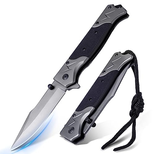 Rolgno Taschenmesser Klappmesser, Edelstahl Tragbares Outdoor Messer, Rutschfeste EDC Einhandmesser Survival Messer mit Liner-Lock & Taschenclip, Männer Geschenk