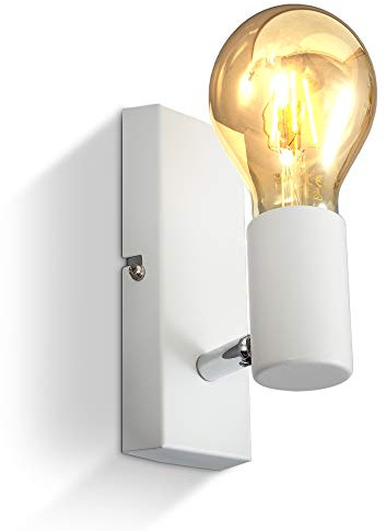 B.K.Licht - Wandleuchte Innen schwenkbar, E27 Fassung, max. 60 Watt, Vintage, Wandlampe innen, Wandstrahler, Wandlicht, Wandbeleuchtung, Schlafzimmer, Flurlampe, 16,5x5x11 cm, Weiß