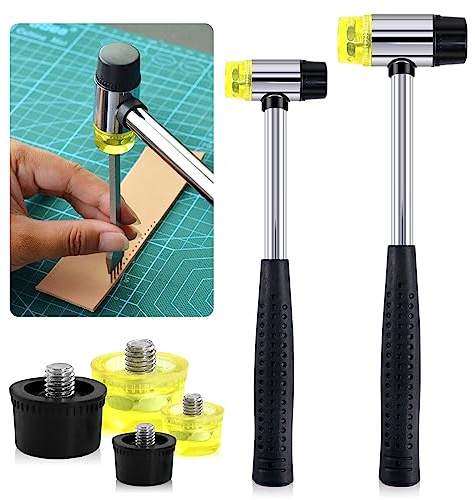 Glarks 2 x 25 mm/35 mm doppelseitiger weicher Hammer mit 4 Ersatzköpfen, Doppelkopf-Kunststoff- und Gummihammer für Lederhandwerk, Uhren, Schmuck, Bodenbeläge