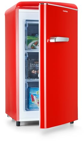 Klarstein Laika Gefrierschrank - 60 Liter Gesamtvolumen, Thermostat mit 5 Stufen, 0 bis -18 °C, 3 Einschübe, freistehend, Retro-Design, rot