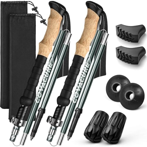 COVACURE Wanderstöcke Faltbar 7075 Aluminium | Nordic Walking Stöcke, Damen & Herren, verstellbar, leicht & stabil, Kork-Optik Griff, mit Gummipuffern