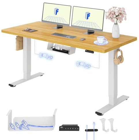 FLEXISPOT Höhenverstellbarer Schreibtisch elektrisch, Doppelmotor 140x80 cm | 25 mm einteilige Tischplatte, Kabelmanagement&Memory-Funktion, ergonomischer Büro-&Computertisch, elektrisch höhenverstellbar