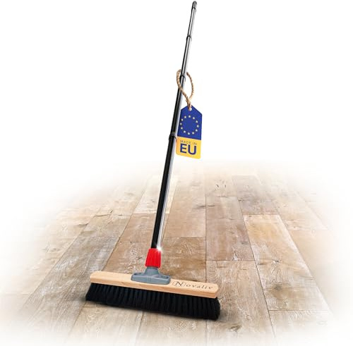 Novaliv Saalbesen 40 cm mit Stiel Borsten Kunstborsten Besen fein mit stiel Ideal als Werkstattbesen Hallenbesen Industriebesen Hausbesen Kehrbesen Zimmerbesen Haarbesen Terassenbesen Besen weich