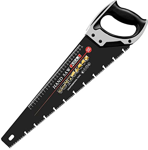 AIRAJ 450mm Fuchsschwänz Handsäge, Die Handsägen hat ein abgestuftes Lineal,3D-Präzisionszähne, Ideal zum Sägen,Kunststoff,Laminat und Holz,Professionelle Bi-Material-Fuchsschwanz Säge