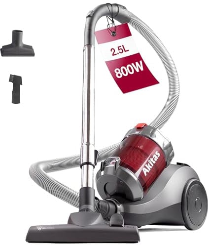 Akitas 800W Beutelloser Staubsauger ohne Beutel mit starker Saugkraft und deutschem Wessel-Werk 2-in-1-Bürstenkopf für Hartböden und Teppiche