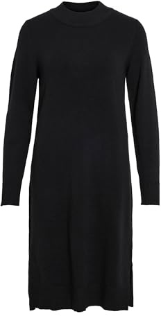 Vila Damen Viril Crew Neck L/S Midi Dress - Noos Kleid, Schwarz, L EU
