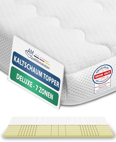 AM Qualitätsmatratzen 3D Deluxe 7 Zonen Kaltschaum Topper 180x200cm RG50 - Made in Germany - Atmungsaktiver Topper 180x200-8cm - Matratzenauflage 180x200 mit Lyocell Bezug und Anti-Rutsch Funktion