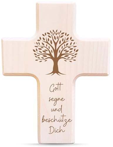 myZirbe Holzkreuz 19 cm Natur aus Ahorn Holz Kreuz zur Geburt oder Taufe (Lebensbaum Ahorn)