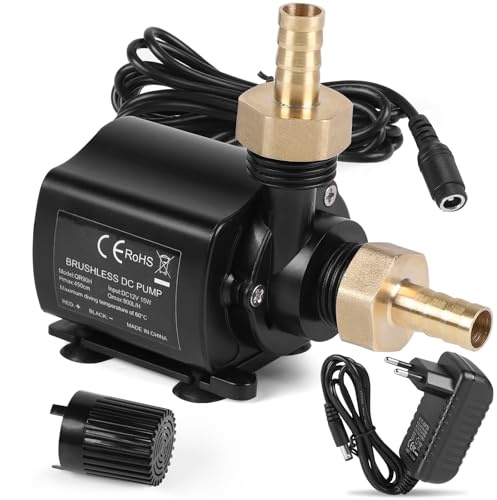 SWAWIS 12V Wasserpumpe mit Drehzahlregelung, Schwarz, Edelstahl, Submersible, Modern, Teichpumpe, Aquarium Pumpe, Klein, 800L/H, 4,5M