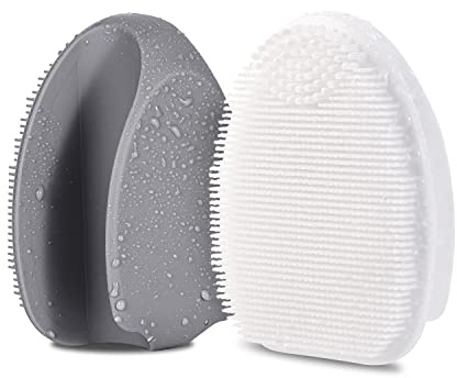 HieerBus Silikon Gesichtsreiniger, Manuelle Peeling Bürste, Handheld Gesichtsreinigungsbürste für Frauen Männer Entfernen Poren Reinigung Massage (grau+weiß)