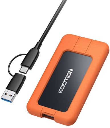 KOOTION Extreme Tragbarer SSD 512GB USB-C bis zu 2000 MB/s Externer SSD-USB 3.2 GEN 2x2 Tragbarer Festkörperantrieb mit Schutzhülle Schockdichte wasserdichtem Typ-C externer Festkörperantrieb für PC