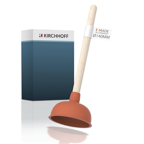 Kirchhoff Profi-Pömpel 140 mm, Saugglocke für verstopfte Toilette, Badewanne, Dusche, WC-Pümpel zur chemielosen Reinigung, großer Abflussreiniger bei Verstopfung, Rot