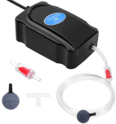 Flintronic Aquarium Luftpumpe, 3W Leise Sauerstoffpumpe mit Rückschlagventil, 2L/min Luftpumpen Kit mit 150cm Silikonschlauch, Luftstein und T-Stecker, Mini-Aquarienluftpumpe für 5-300L Fish Tank
