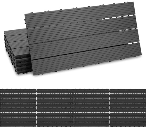 Ikodm WPC Terrassenfliese 30x60 cm, Klickfliese, Balkonfliese, anthrazit, wasserfest, korrosionsbeständig, einfach zu verlegen (6 er Pack -1m²)