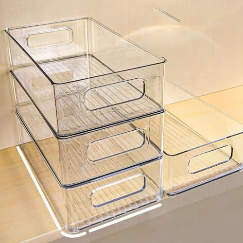 Lre Co. Kühlschrank Organizer Set von 3, stapelbarer Kühlschrank Organizer Schublade Küche Aufbewahrungsbox für Container mit Griff BPA frei