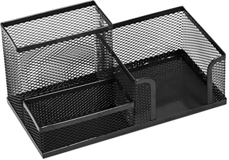 Leviatan Schreibtisch Organizer | Stiftehalter Schreibtisch Stifteköcher Tisch-Organizer aus Metall | Büroablage mit Zettelhalter Mesh | 205x103x98mm Schwarz