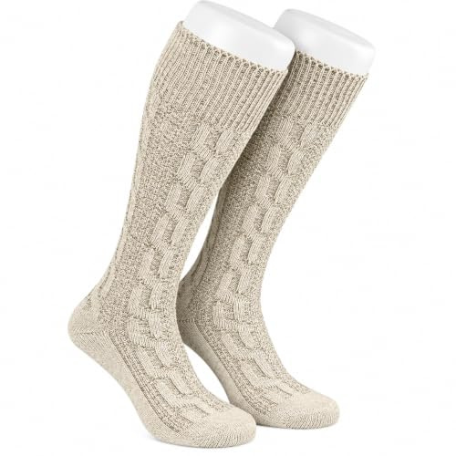 TR Martha Lange Herren Trachtensocken, Kniebund Socken, Strümpfe für Ihre Lederhose, 1 Paar, Zopf Socken meliert, Gr. 40-47