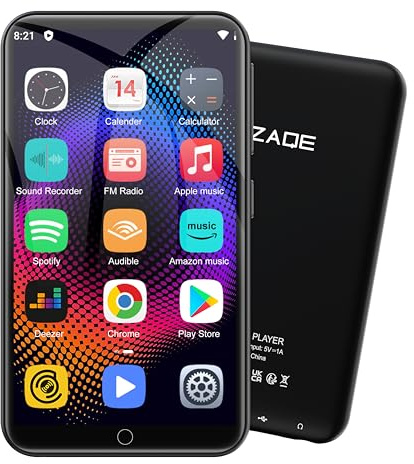 ZAQE MP3 Player mit Spotify, 80GB MP3 Player mit Bluetooth und WLAN，MP3-Player mit Amazon-Musik, hörbar, Deezer, 4 Zoll Touchscreen,MP4-Player für Kinder