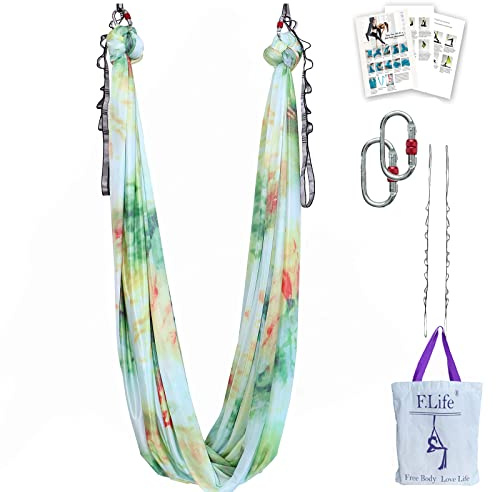 Aerial Yoga-Hängematte, 5,5 m, Premium-Antennen-Seidenstoff, Schaukel für Antigravitation, Inversion, Mit Gänseblümchenkette, Karabiner und Posenführung, Pfauengrün