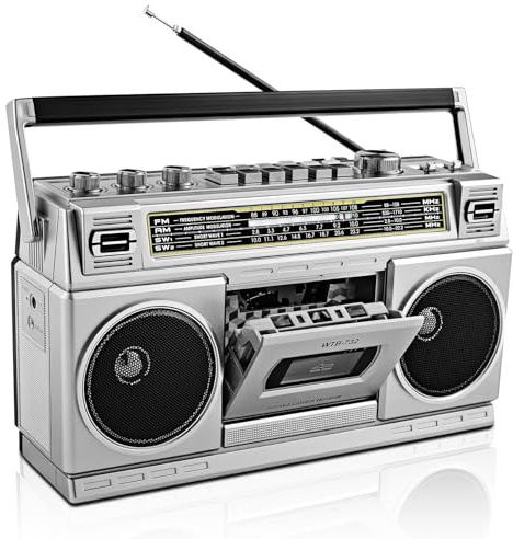 Retro-Classic-Portable-Boombox im 80er-Jahre-Stil, Kassettenspieler mit AM/FM/SW Radio, Bluetooth, USB, Kopfhöreranschluss, 24W Dual Full-Range High-Bass-Lautsprechern